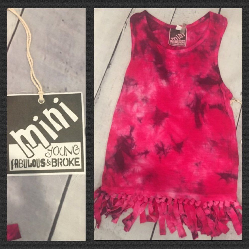 NWT, Girls MINI Young, Broke, & Fabulous Tie-Dyed Fringe Tank. 6T